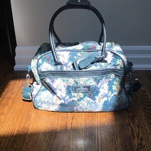 Vintage Teal and Blue Floral Tapestry Weekender Satchel EUC